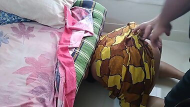 Indian Aunty Gets Stuck while Sweeping under the Bed when Neighbor Fucks her and Cum out her Big Ass