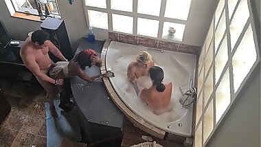 One guy passing around to fuck 2 whores and myself after we all gave him a blowjob while sitting in the spa bath